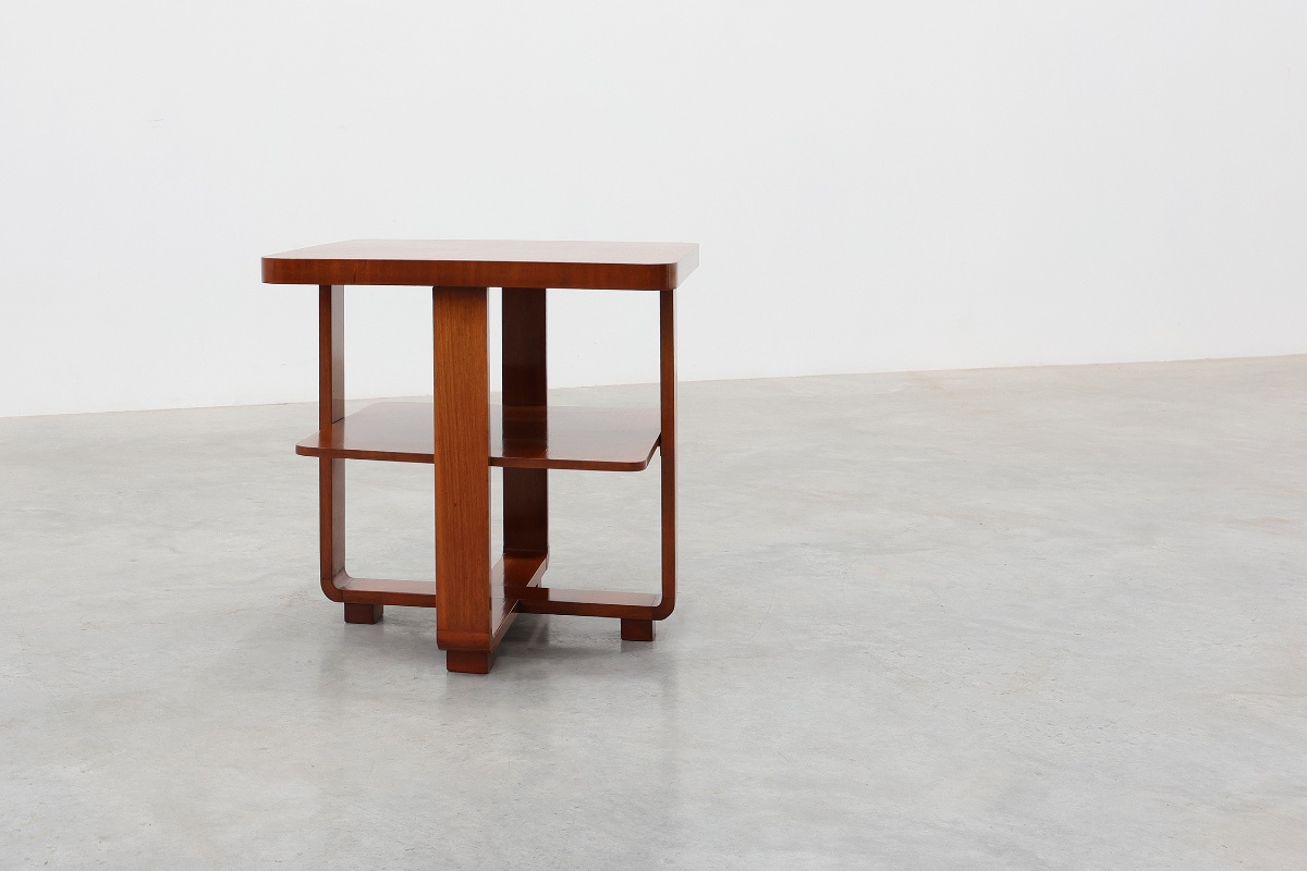 Art Deco Walnut Veneer Side Table With Shelf, Belgium, 1920s-photo-6
