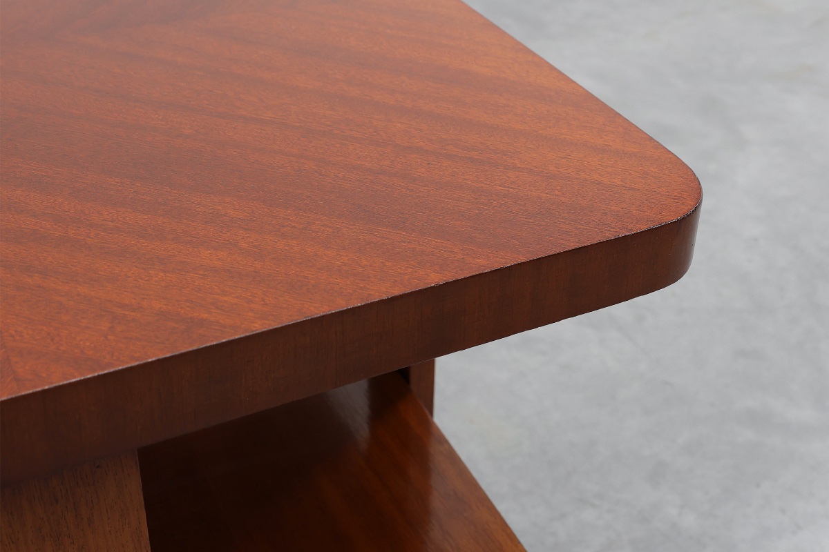 Art Deco Walnut Veneer Side Table With Shelf, Belgium, 1920s-photo-7