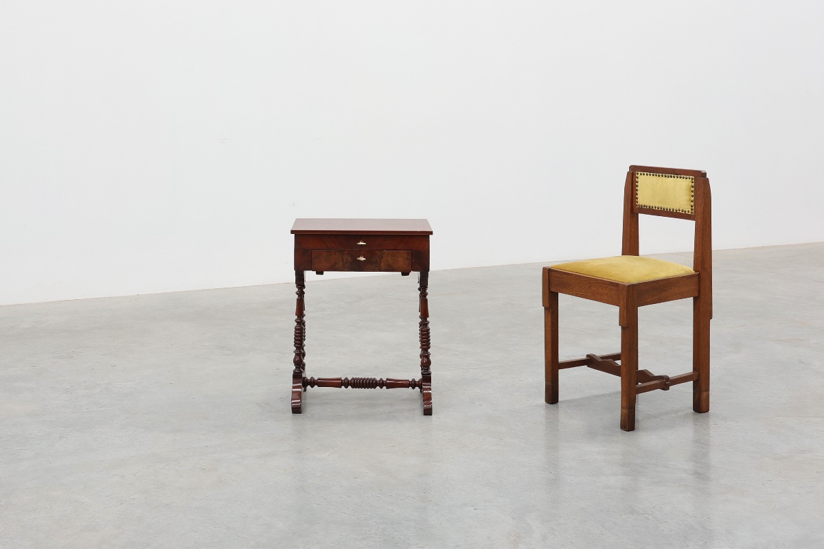 Louis Philippe Side Table With Two Drawers And Turned Twin Legs, France, 1850s-photo-2