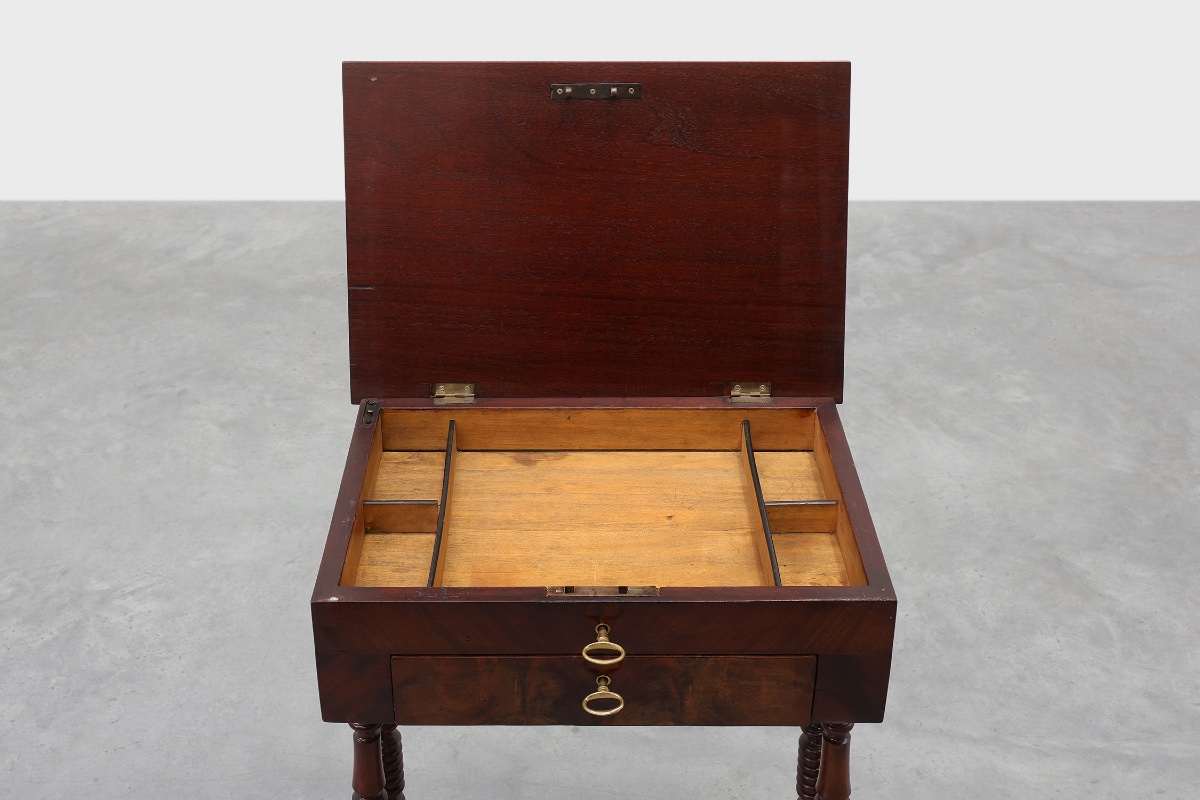 Louis Philippe Side Table With Two Drawers And Turned Twin Legs, France, 1850s-photo-3