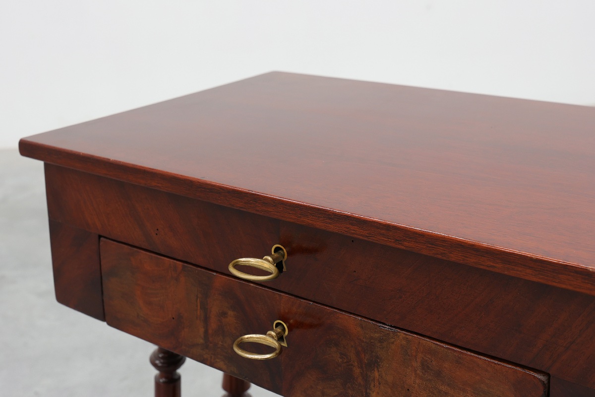 Louis Philippe Side Table With Two Drawers And Turned Twin Legs, France, 1850s-photo-4