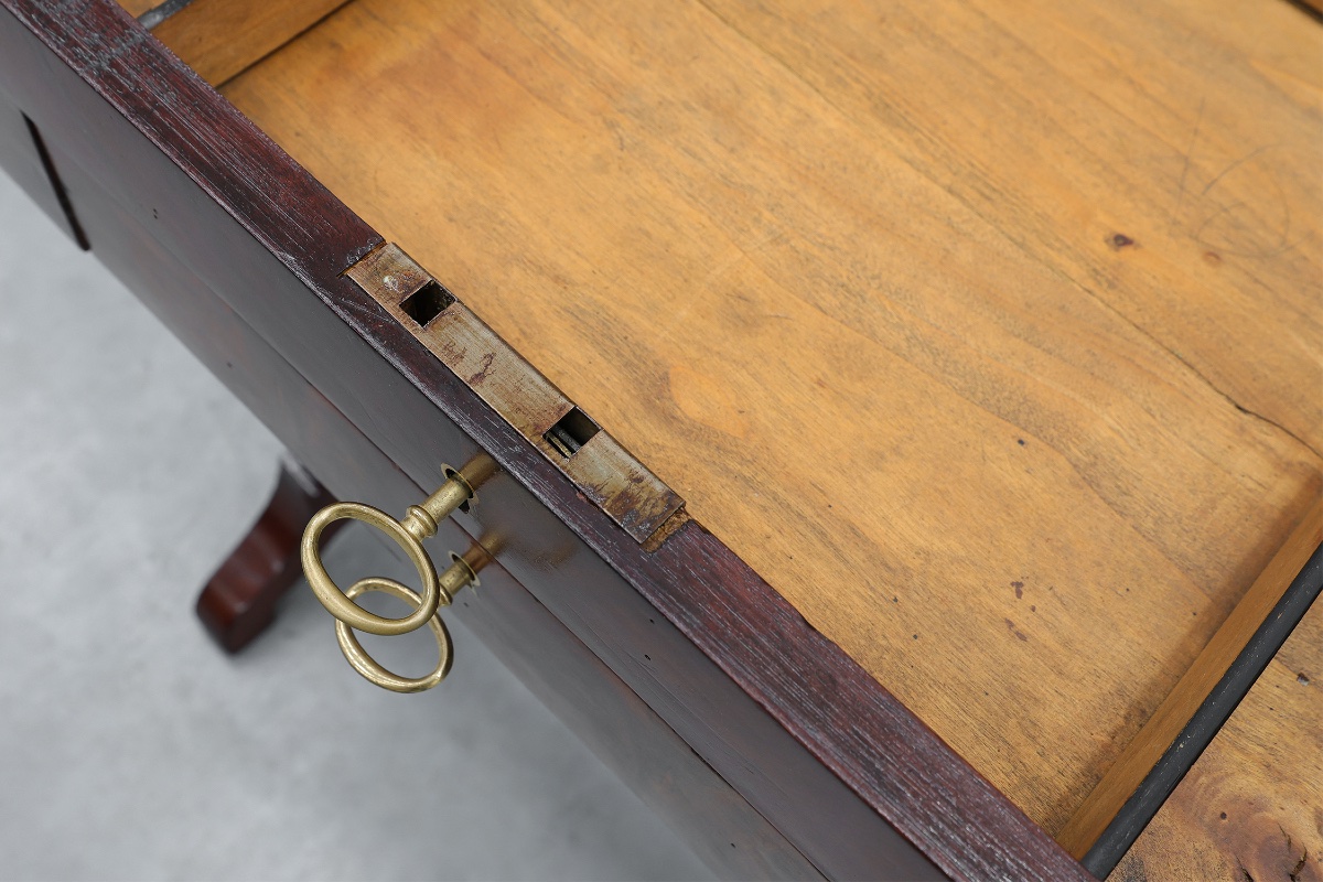 Louis Philippe Side Table With Two Drawers And Turned Twin Legs, France, 1850s-photo-2
