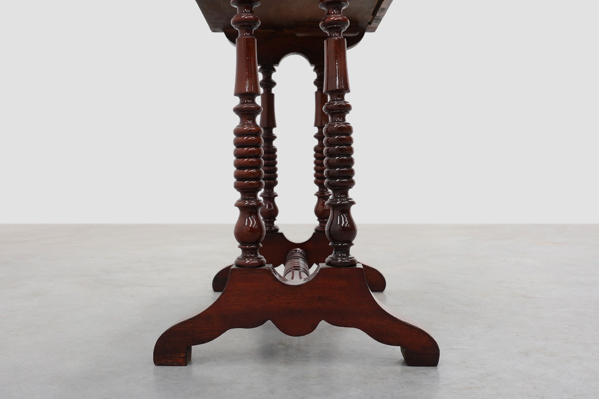 Louis Philippe Side Table With Two Drawers And Turned Twin Legs, France, 1850s-photo-6