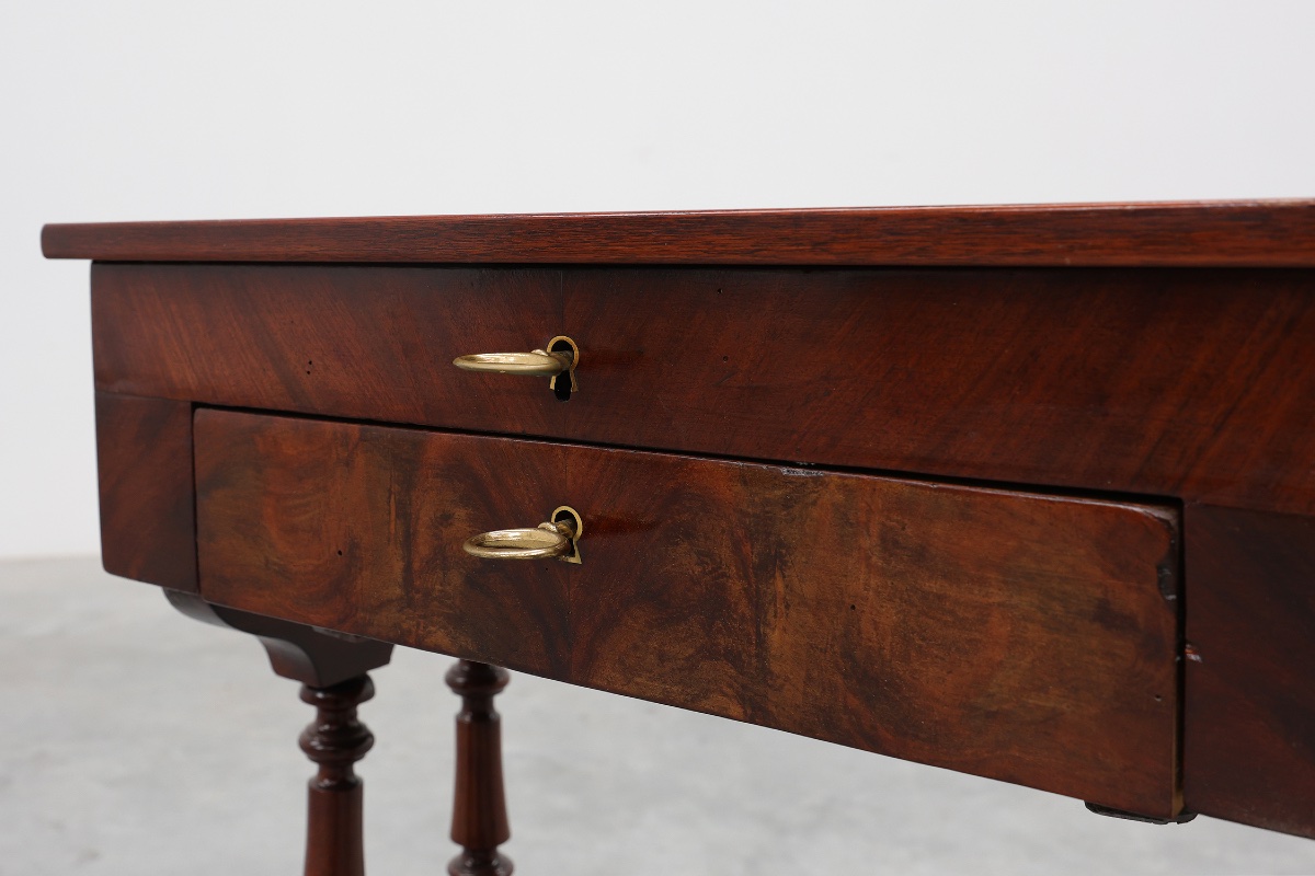 Louis Philippe Side Table With Two Drawers And Turned Twin Legs, France, 1850s-photo-7