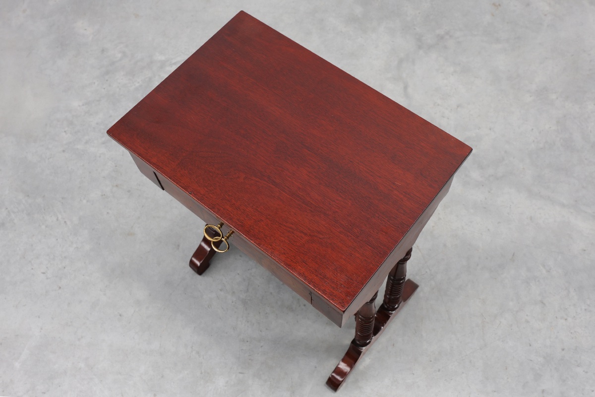 Louis Philippe Side Table With Two Drawers And Turned Twin Legs, France, 1850s-photo-8
