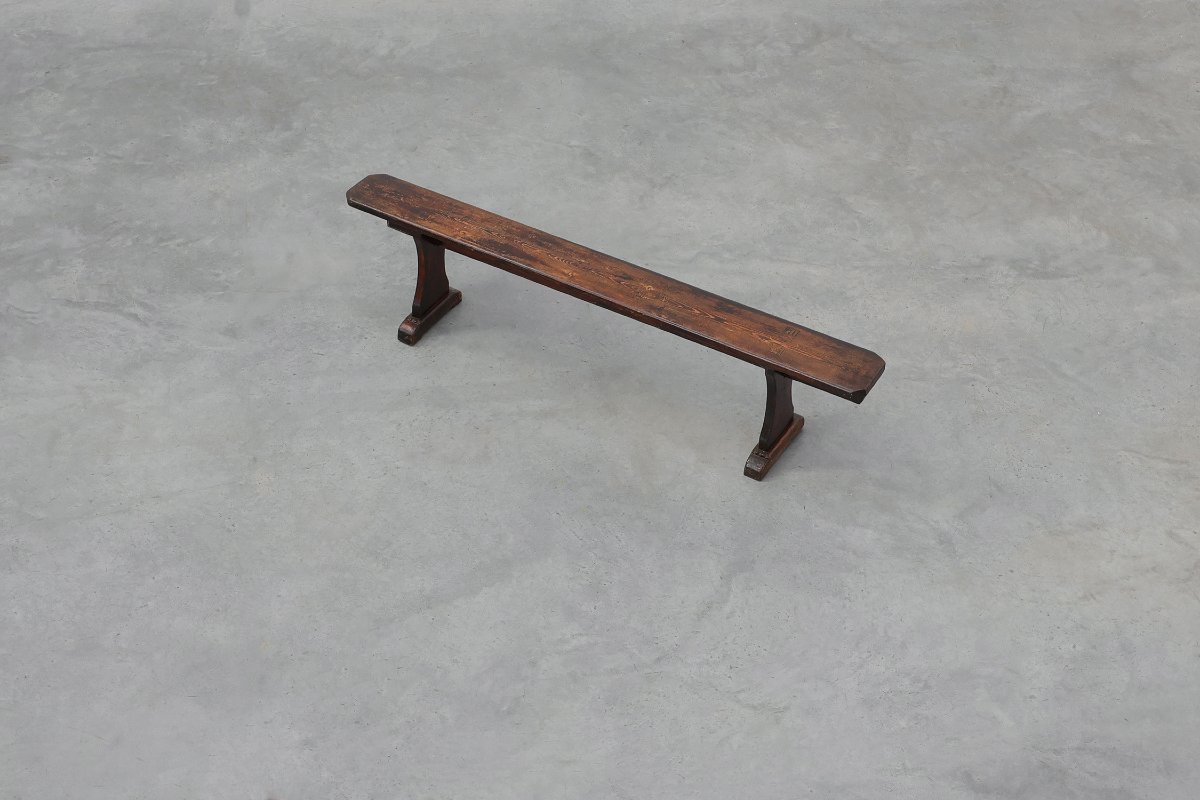 Banc rustique à tréteaux en chêne, France, XIXe siècle-photo-3
