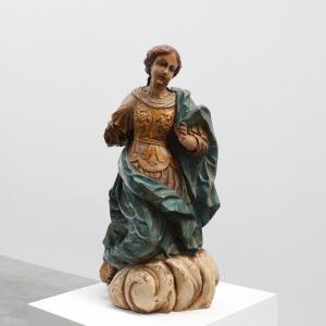 18th Century French Religious Statue Of The Virgin Mary On A Cloud