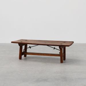 17th Century Spanish Brutalist Coffee Table In Wood And Wrought Iron