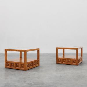 Pair Of Biosca Square Pine Coffee Tables, Spain, 1960s.