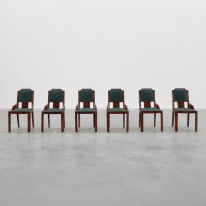 Set Of 6 Art Deco Wooden Dining Chairs With Original Upholstery, 1930s