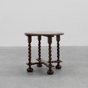 Rustic Round Twisted Oak Side Table, France 1950s