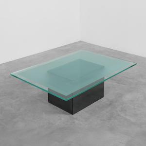 Table basse italienne en miroir et verre, signée Nanda Vigo pour Acerbis, 1971