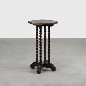 Rustic Baroque Octagonal Oak Side Table, Circa 1850, France