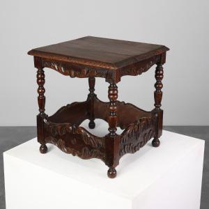 Square Carved Oak Side Table, Belgium, 18th Century