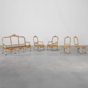 Suite Louis XV originale du début du XIXe siècle en bois sculpté, France