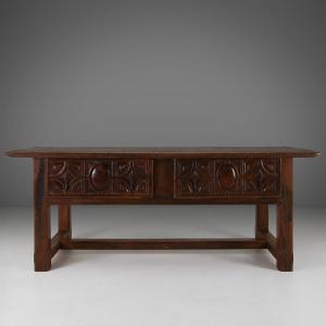 Antique Spanish Console Table In Carved Oak, 18th Century