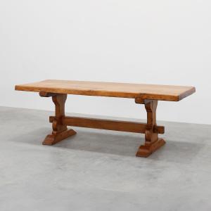 20th Century Solid Oak Rustic Dining Table, France