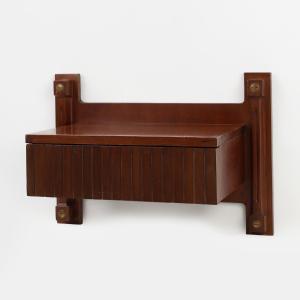 Wooden Wall Console With Brass Details, Italy, 1960s