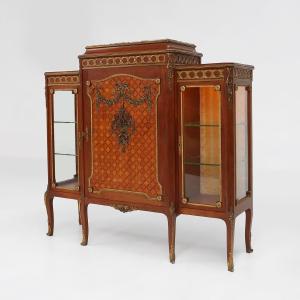 Louis XVI Marquetry Display Case With Lighting, France, 1850s