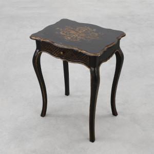 19th Century Black Wood Side Table With Drawer, France