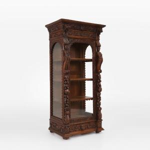 Vitrine de style baroque en chêne, Belgique, années 1950