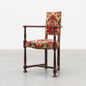 Antique Louis XIII Style Chair With Floral Upholstery, France Ca. 1890