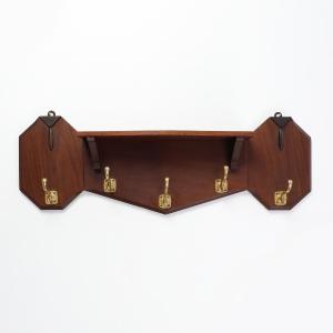 Porte-manteau Art Déco en chêne et cuivre, Belgique, années 1920