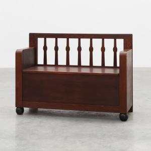 Modernist Art Deco Bench With A Lift-up Storage Seat Made Of Solid Oak, Belgium, 1920s