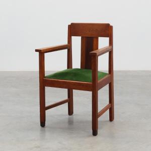 Oak And Velvet Occasional Chair, Amsterdam School Style, Netherlands, 1920s