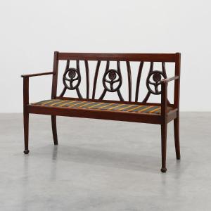 Belgian Art Deco Oak Bench, 1920s