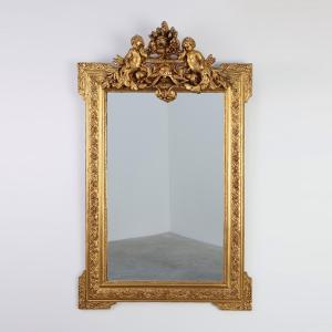 Richly Carved Gilded Oak Mirror, French Rococo Style, 19th Century