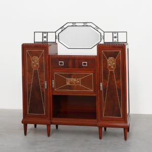 Art Deco Marquetry Cabinet By De Coene Freres, Belgium, Ca. 1925