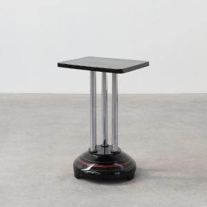 Art Deco Pedestal Table With Three Chrome Columns And Black Lacquered Base, France 1920s