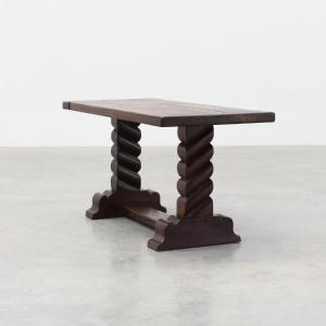 Dark Oak Coffee Table With Spiral‑turned Trestle Legs, France, Circa 1915