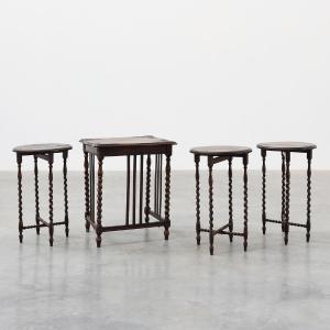 Set Of Four Oak Barley Twist Nesting Tables, England, Circa 1900