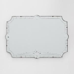 French Venetian Style Frameless Mirror With Engraved Floral Motif, Circa 1920