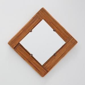 Miroir carré en rotin, France, années 1960