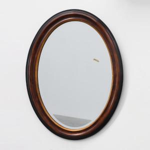 Miroir mural ovale Deknudt avec cadre couleur noyer et liseré doré, Belgique