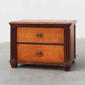 French Louis XVI Oak Commode With Fluted Corner Posts And Brass Handles, Circa 1800