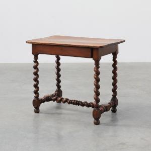 French Barley Twist Walnut Side Table With Drawer, Circa 1880
