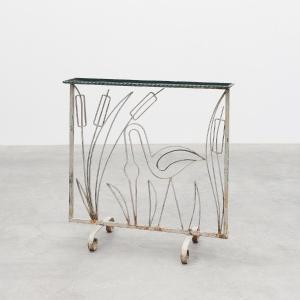 Porte-plantes Art Déco en fer forgé orné d'un héron et de joncs, France, vers 1920