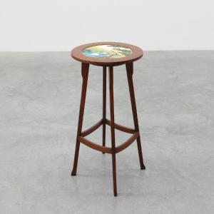 Art Nouveau Side Table With Swan Tile Top, Belgium, Circa 1920