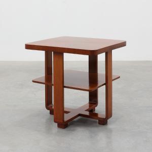 Table d'appoint Art Déco en placage noyer avec étagère, Belgique, années 1920