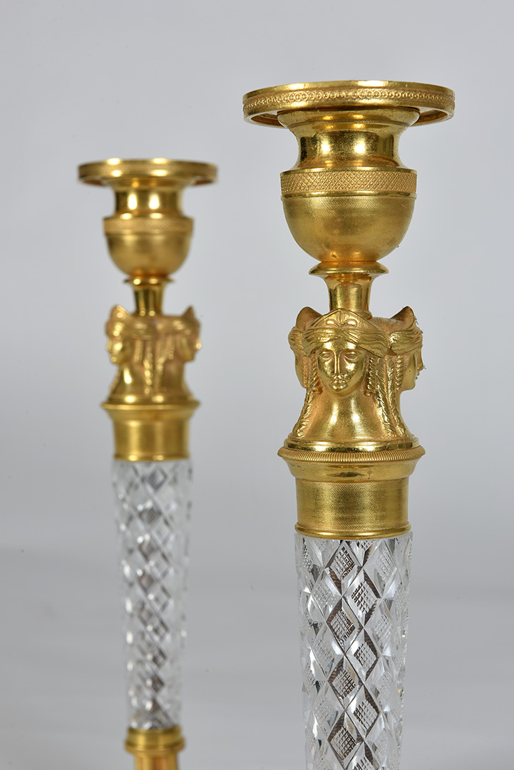 Paire De Bougeoirs d’époque Charles X En Cristal Taillé Et Bronze Doré -photo-4