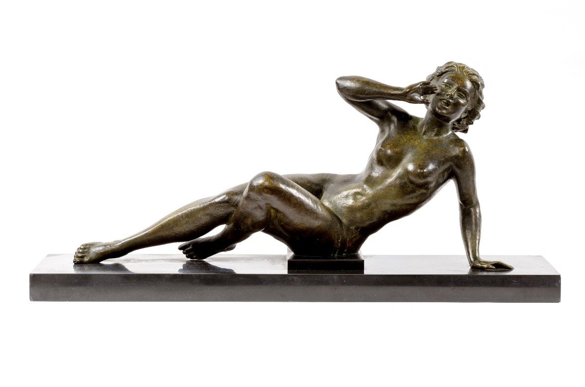 Sculpture En Bronze d'Une Femme Nue d'Epoque Art Deco-photo-2