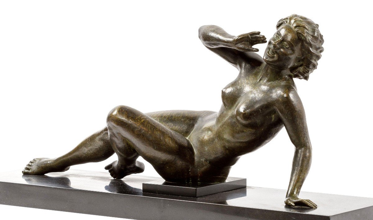 Sculpture En Bronze d'Une Femme Nue d'Epoque Art Deco