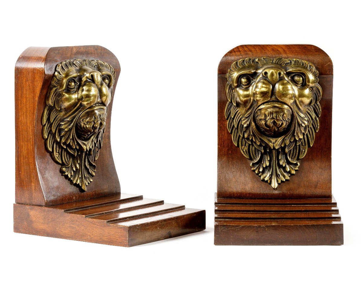 Pair Of Art Deco Period Walnut And Bronze Bookends