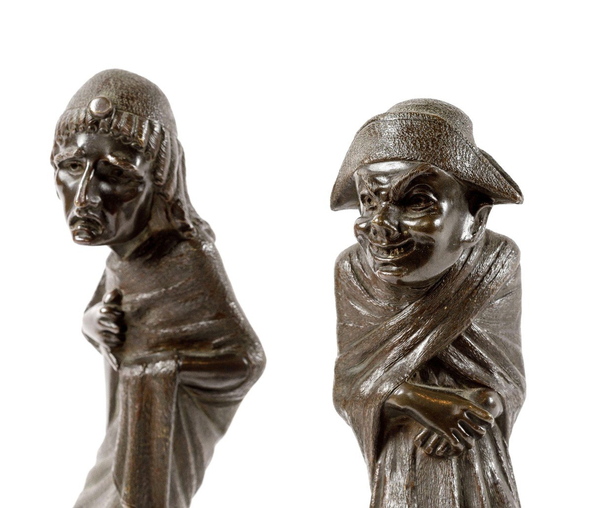 Pair Of Bronze Comedy Figures Early 20th Century-photo-2