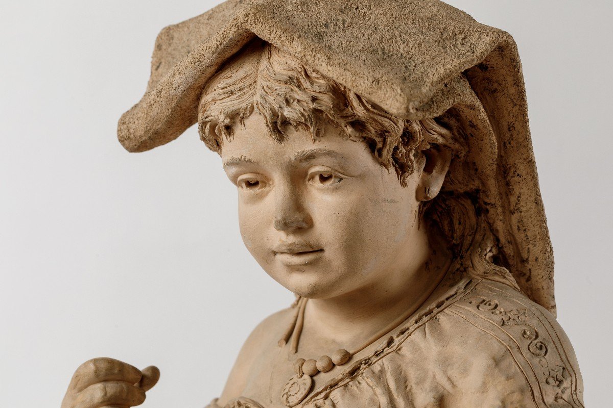 paire de sculptures en terre cuite "Les enfants italiens" fin 19eme-photo-3