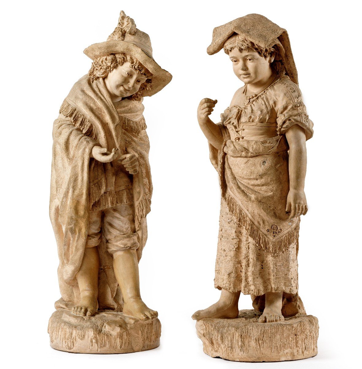 paire de sculptures en terre cuite "Les enfants italiens" fin 19eme